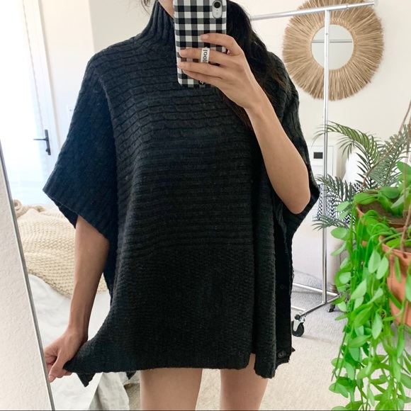 H&M Charcoal Gray Wool Blend Chunky Cable Knit Sweater Poncho Small - Picture 4 of 14